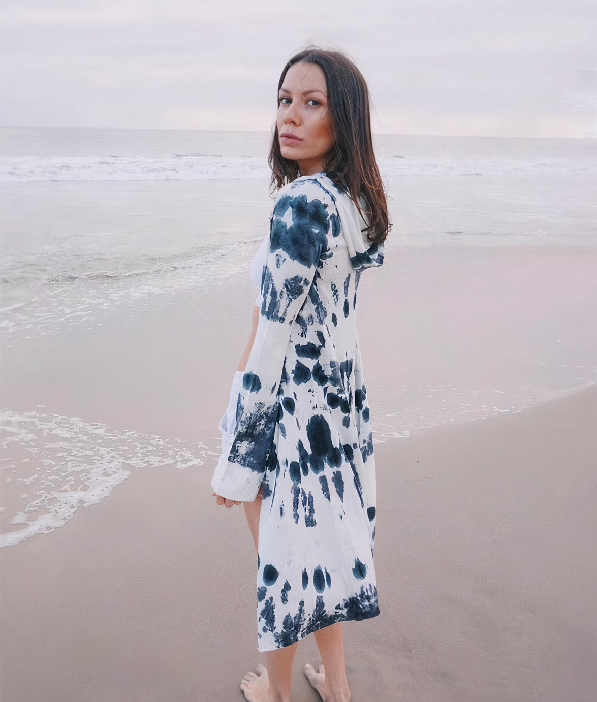 Revati Long Open Hooded Cardigan - Juno Dye