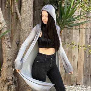 Revati Long Open Hooded Cardigan - Mercury Dye