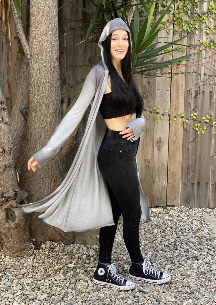 Revati Long Open Hooded Cardigan - Mercury Dye