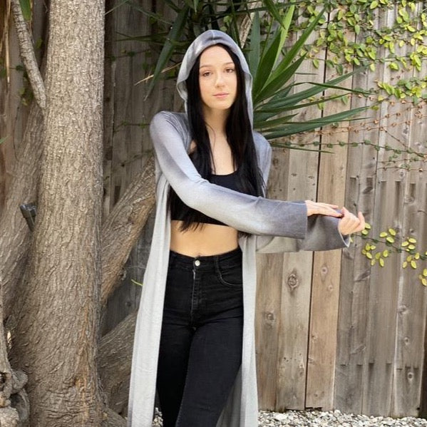 Revati Long Open Hooded Cardigan - Mercury Dye