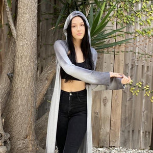 Revati Long Open Hooded Cardigan - Mercury Dye